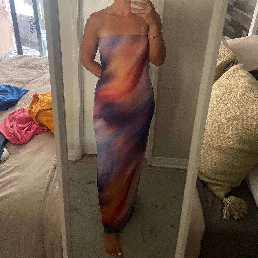 ASOS DESIGN bandeau mesh printed bandeau in abstract print